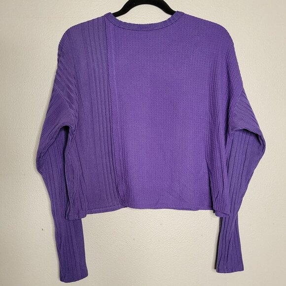 Wild Fable Women's L Purple Waffle Knit Ribbed Long Sleeve Crop Top - Picture 2 of 7